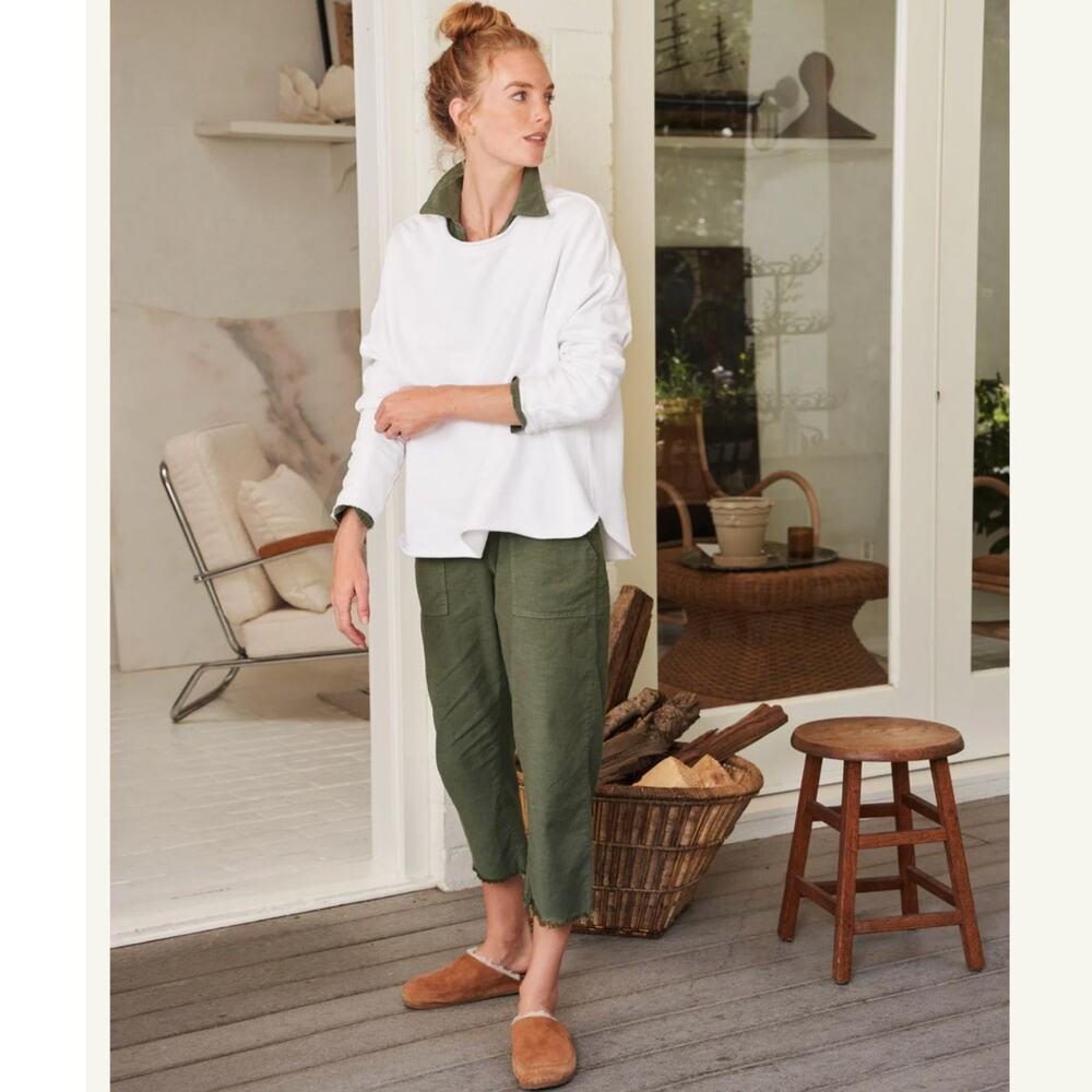 Frank & Eileen Northern Ireland Italian Performance Linen Jumpsuit Army Green XS - Picture 5 of 13